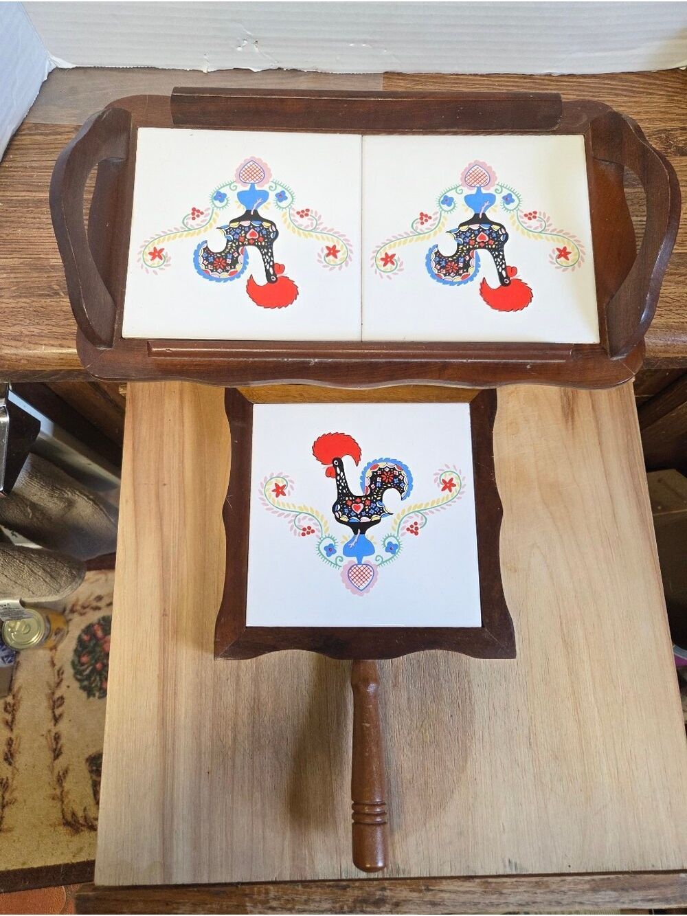 Brazilian 70s Polovi Galo de Barcelos Folk Art Kitchen Set